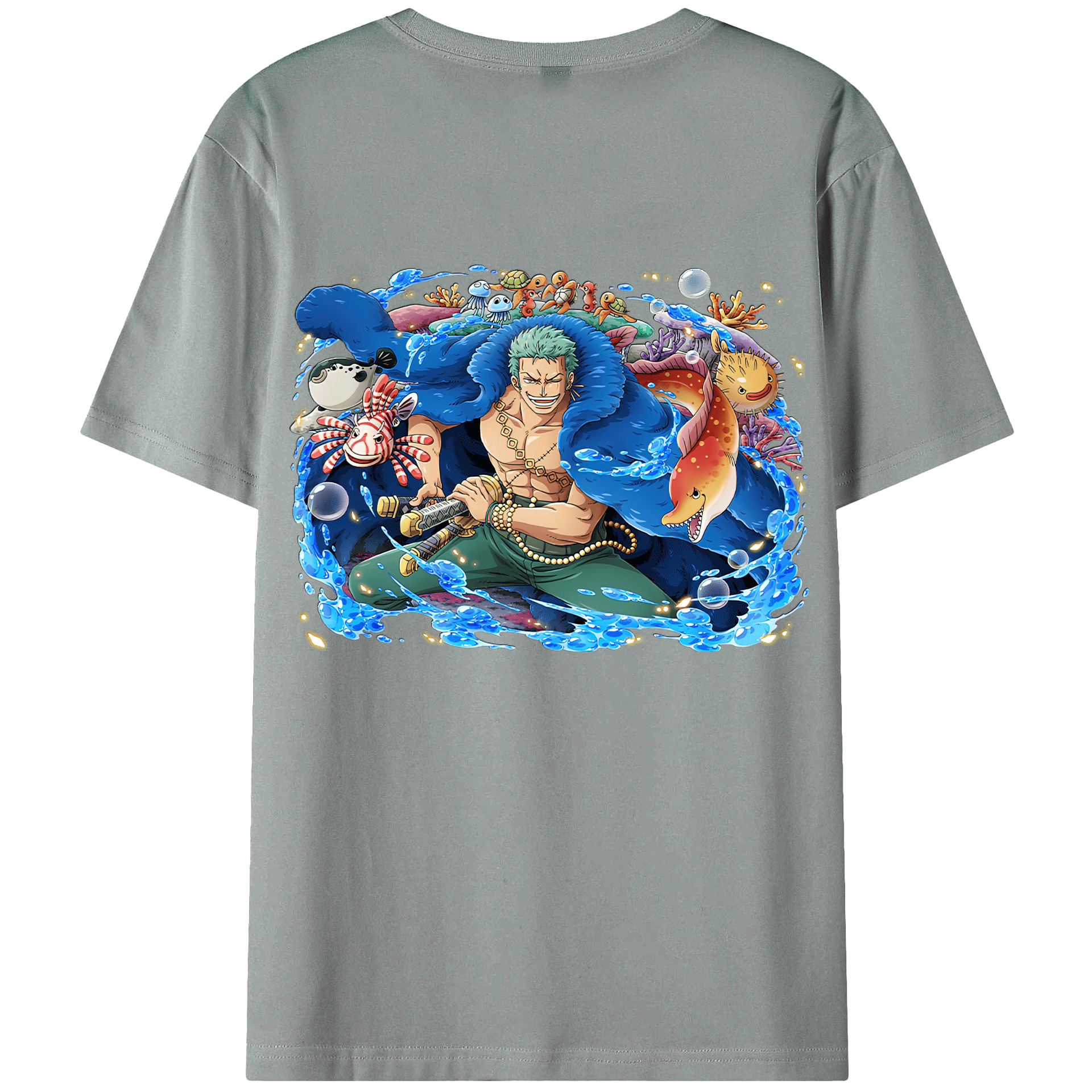 ワンピース ロロノア・ゾロ ONE PIECE Roronoa Zoro 綿100％ メンズ半袖Tシャツ（バックプリント） 通気性